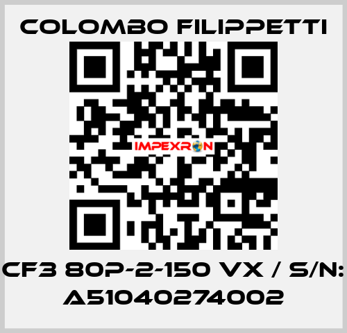 CF3 80P-2-150 VX / S/N: A51040274002 Colombo Filippetti