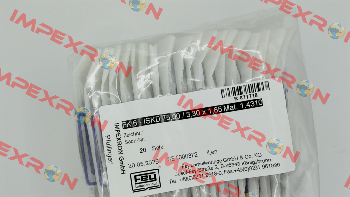 FK 6 - ISKD 75,00 / 3,30 x 1,65 Mat. 1.4310 Fey