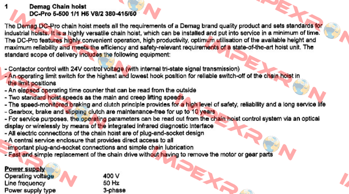 DC-Pro 5-500 1/1 H5 V8/2 380-415/50  Demag