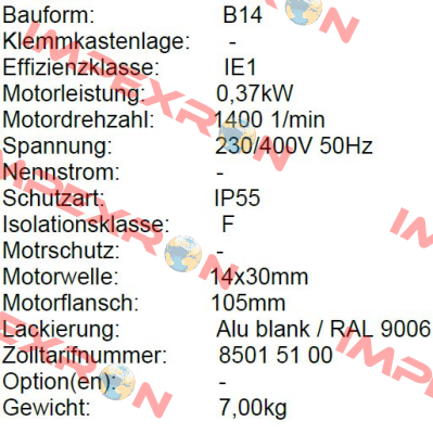 MOT. ELVEM KW0,37 HP0,5 4P PAM71B B14 IE1 Elvem