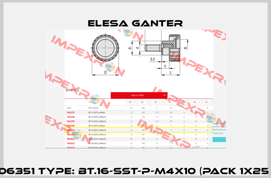 P/N: 106351 Type: BT.16-SST-p-M4x10 (pack 1x25 pcs)  Elesa Ganter