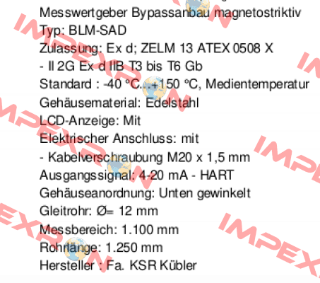 FFG -BP.20H3OD-DTK48-1100 (10158833) Ksr Kuebler